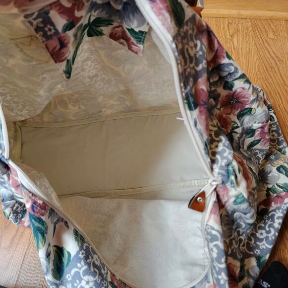 Gitano Floral Tapestry Weekender Duffle Bag With Leather Straps 90's Vintage - Picture 9 of 11